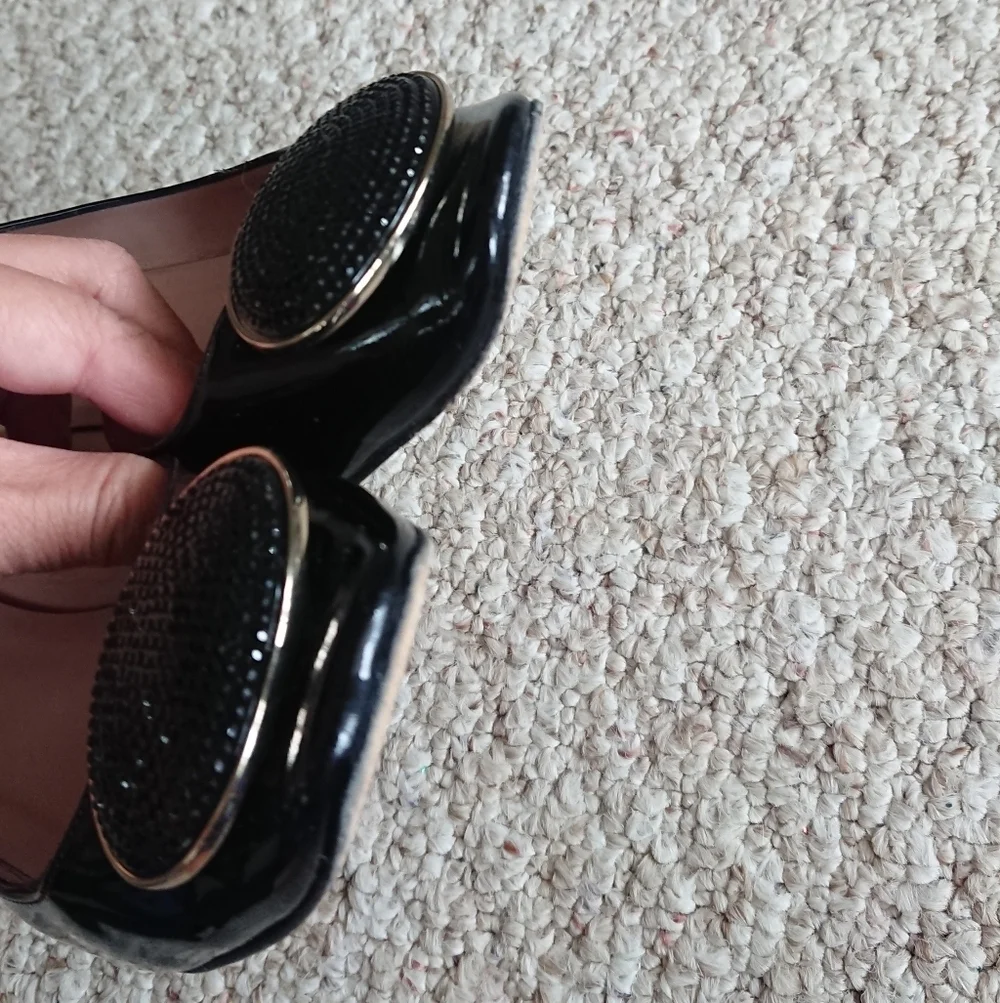 kate spade new york Dana Glitter Broach Black Patent Leather Pumps SIZE 6.5